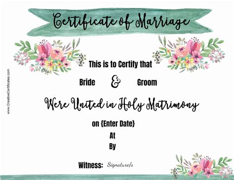 Free Marriage Certificate Template Customize Online Then