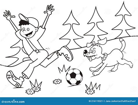 boy  dog coloring page eps stock vector illustration  motion