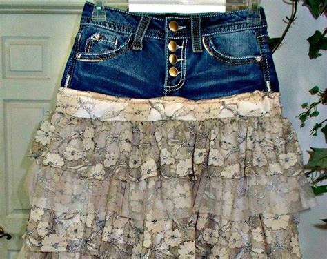 ruffled lace jean skirt white rose lace vintage lace ruffle etsy recycled jeans upcycled