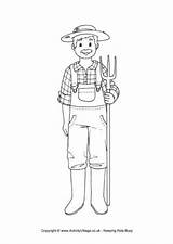 Colouring Farmer Pages People Help Farm Who Kids Village Activity Sheet Pitchfork Activityvillage Explore sketch template
