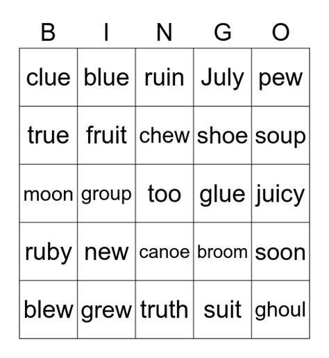 vowel pairs oouiewueuouoe bingo card
