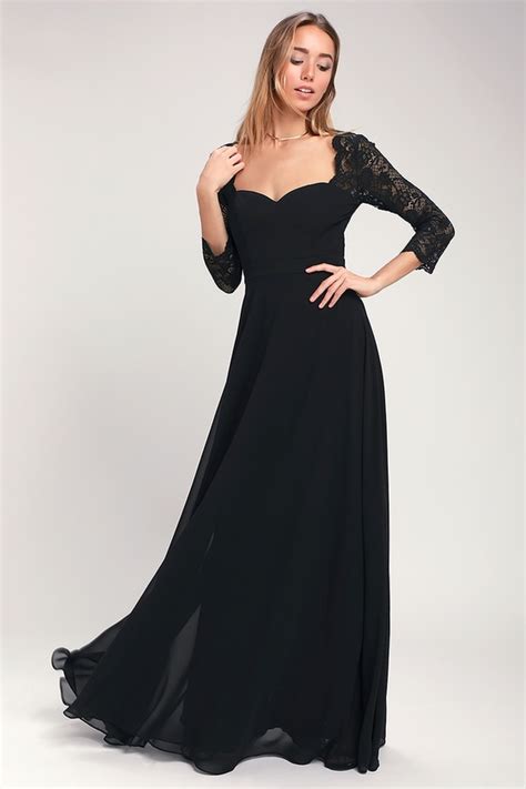 lovely black dress maxi dress lace dress black gown lulus