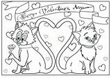 Valentine Cats Colouring sketch template