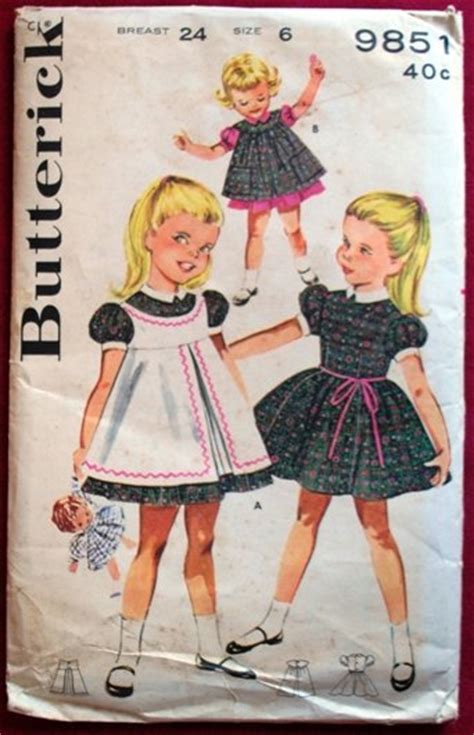 butterick 9851 vintage 1950s 60s pattern for girls pinafores dresses size 6