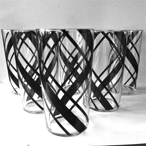set of 6 art deco black striped drinking glasses art deco vintage