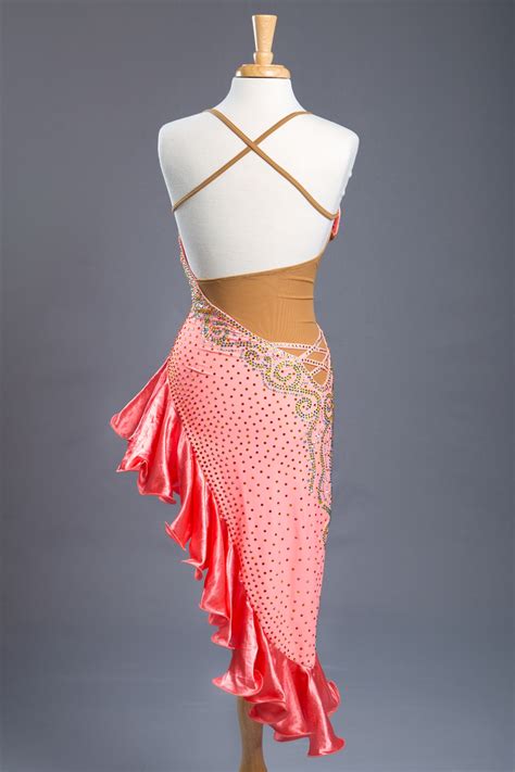 sexy coral ruffle latin dress
