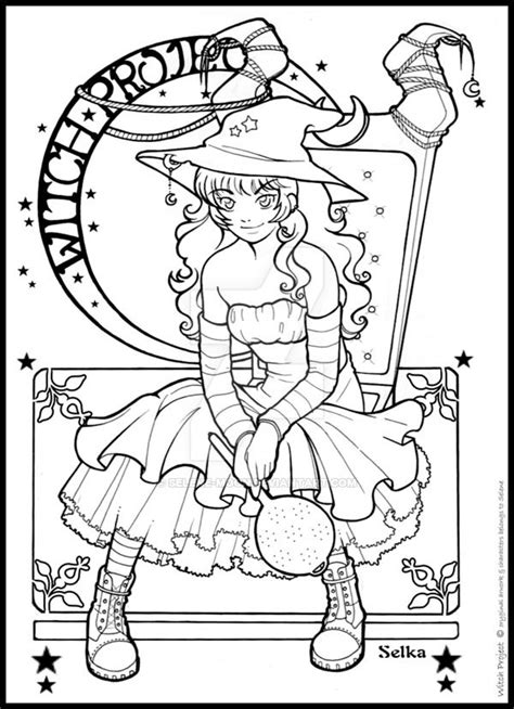 wpprowitchlineart witch colouring pages moon