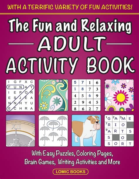 fun  relaxing adult activity book  easy puzzles coloring