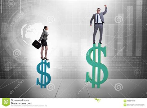 the concept of inequal pay and gender gap between man woman stock image