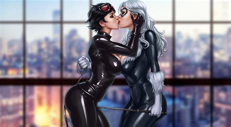 Wallpaper Fantasy Art Fantasy Girl Kissing Lesbians Catwoman