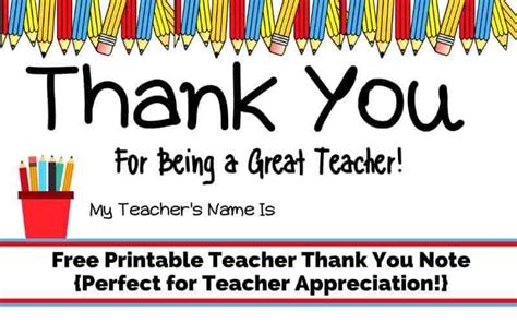 Free Printable Teacher Thank You Note {perfect For Teacher