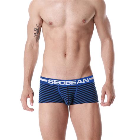 hot brand seobean men s gay underwear cotton striped men s sexy boxers
