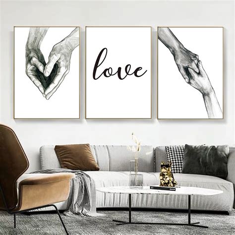 black  white love holding hands canvas ainting wall art