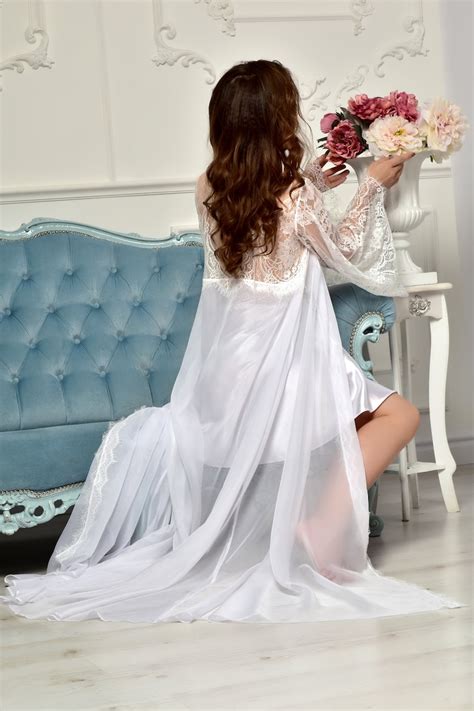 white bridal peignoir set bridal lingerie wedding night short etsy