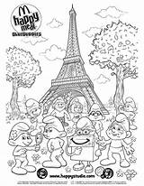 Coloring Smurfs Mcdonalds Eiffel Tower Meal Happy Sheet Activities Time sketch template