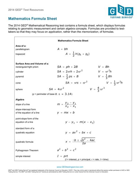 math formula sheet
