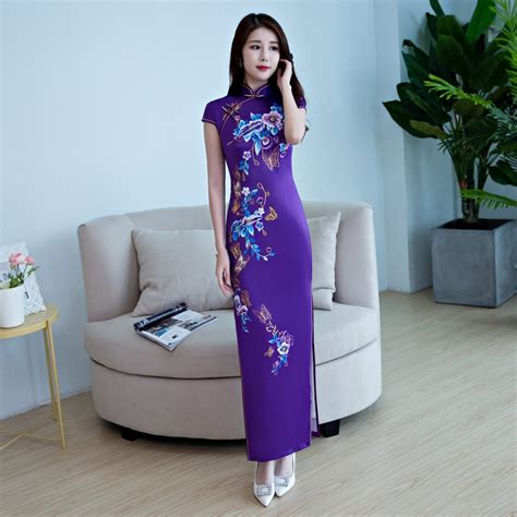 purple cheongsam dress sexy traditional chinese fashion qipao woman