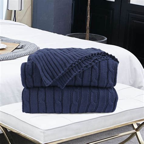 cotton knitted throw blanket soft warm cable knit blanket navy blue walmartcom