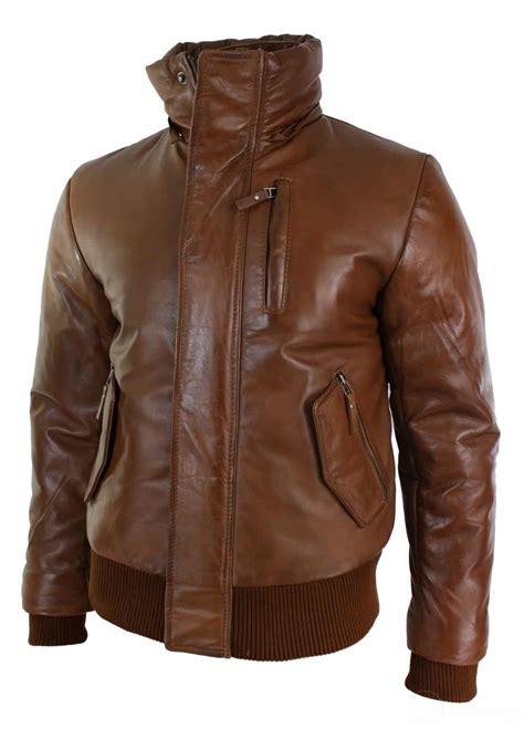 mens real fur hood bomber leather jacket black puffer padded tan buy  happy gentleman