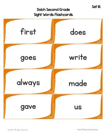 dolch sight words flashcards list  primarylearningorg