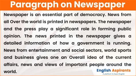 newspaper paragraph  english    words