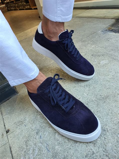 buy navy blue mid top suede sneakers  gentwithcom  shipping