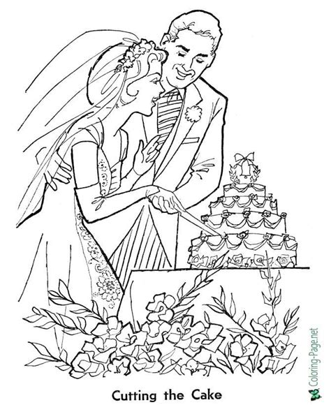 bride coloring pages wedding cutting  cake