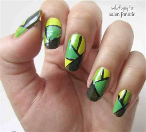 mani monday green abstract mosaic nails tutorial salon fanatic