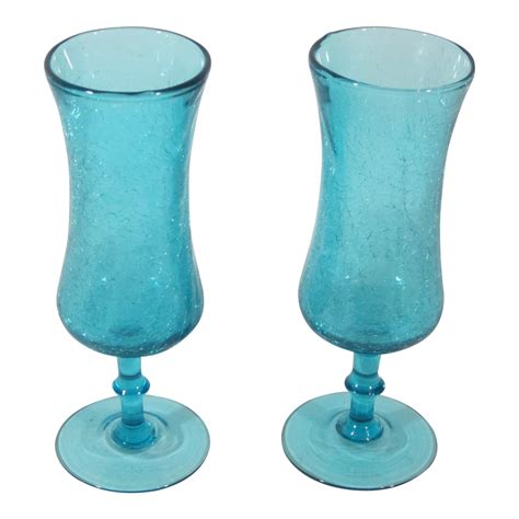 1960s Contemporary Turquoise Crackle Glass Vases A Pair Chairish