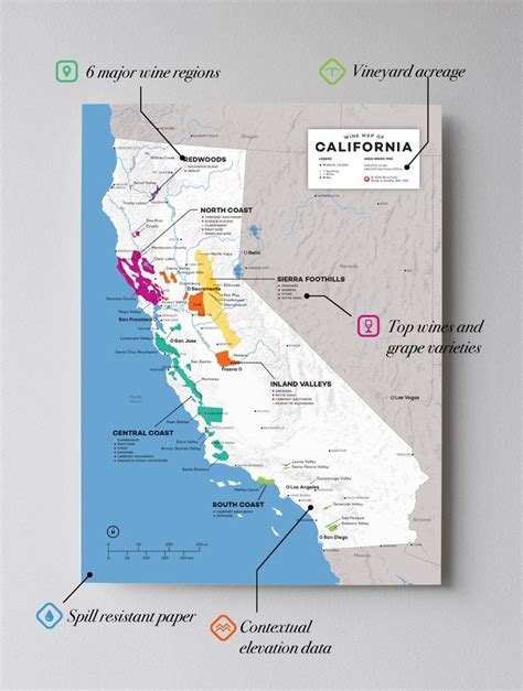 detailed map  wine regions  california usa wine posters wine