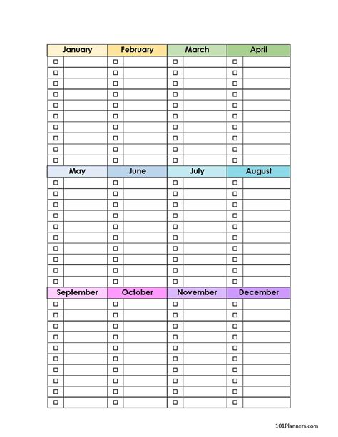 printable monthly checklist calendar