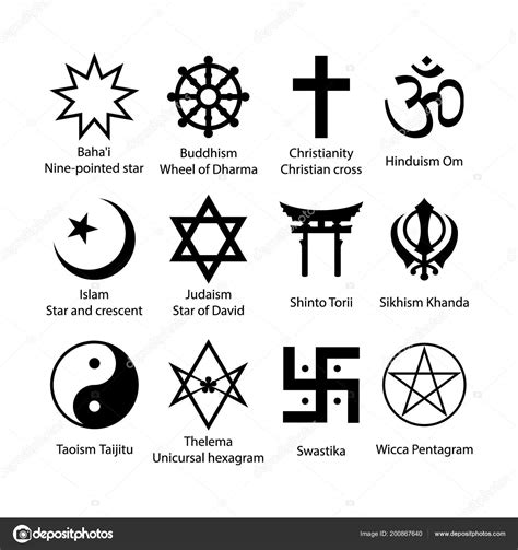 religious symbols set religion signs simple black icon set stock vector  ctsvetinaiv