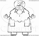 Careless Shrugging Muslim Clueless Sikh Chubby Man Clipart Cartoon Outlined Coloring Vector Thoman Cory Illustration sketch template