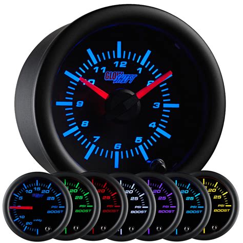 mm glowshift black  color series analog clock gauge