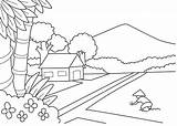 Mewarnai Menggambar Pemandangan Pedesaan Langkah Gunung Atas Tebalkan Pepohonan Lalu Kedua Rimbun Tambahkan sketch template