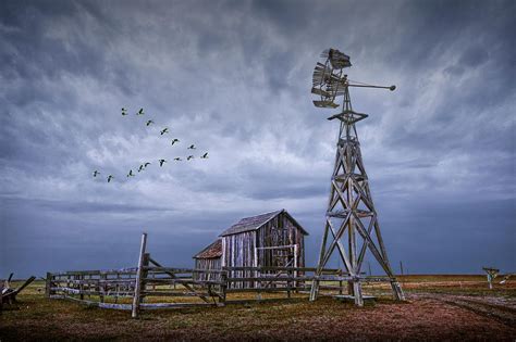 windmill  barn  flying geese photograph  randall nyhof pixels