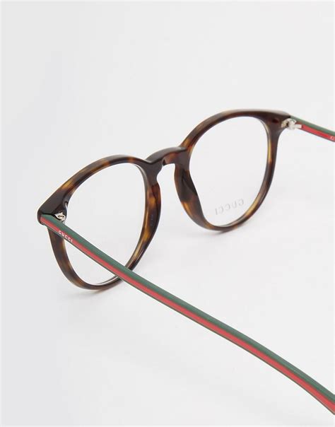 lyst gucci round clear lens glasses in tort in brown for men