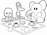 Pocoyo Pato Elly Colorare Colazione Dibujos Disegni Coloring Mangiano Pokoyo Triazs Bambini Desayunando sketch template