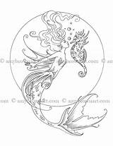 Coloring Mermaid Seahorse Pages Etsy Choose Board sketch template