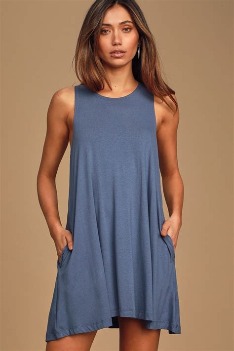 cute denim blue dress swing dress sleeveless mini dress lulus