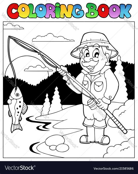 coloring book  fisherman  royalty  vector image