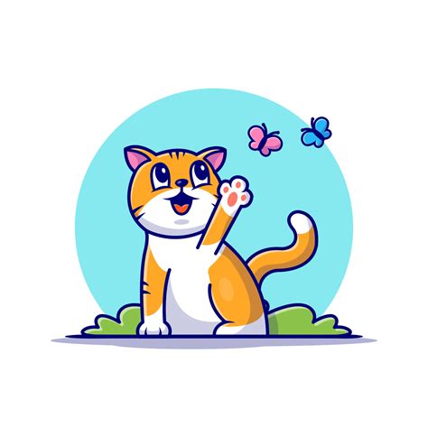 cute cat  butterfly cartoon vector icon illustration animal nature
