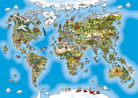 fotomurale mappa del mondo illustrata  bambini stickersmuralicom