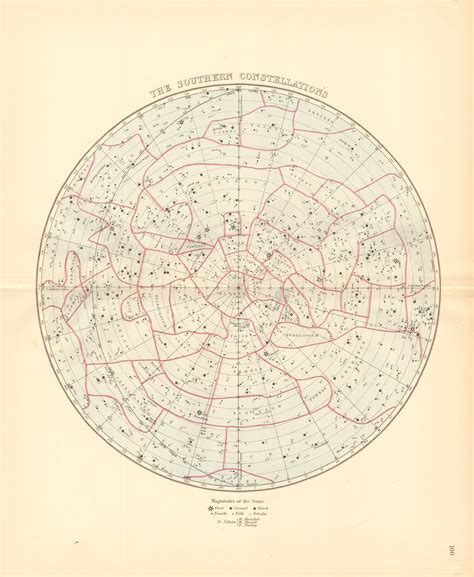 star chart  southern constellations showing star magnitudes  map