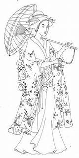 Chinois Kimono Geisha Japanische Colorir Desenhos Radieuse Japonaise Japonais Dibujo Adulte Asien Japoneses Gueixas Japonesa Parasol Broderie Adultos Animaux Asiatique sketch template