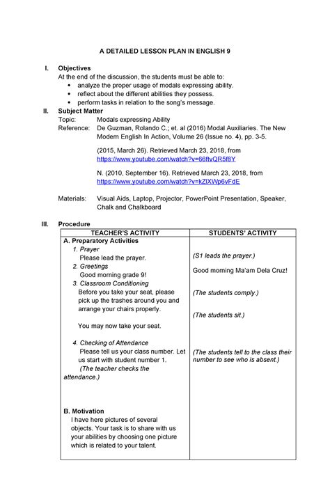 detailed lesson plan  elementary mathematics plans learning math