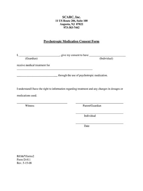 Fillable Online Scarc Inc Psychotropic Medication Consent Form Fax