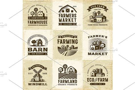 vintage organic farming labels set   organic farming farm organic