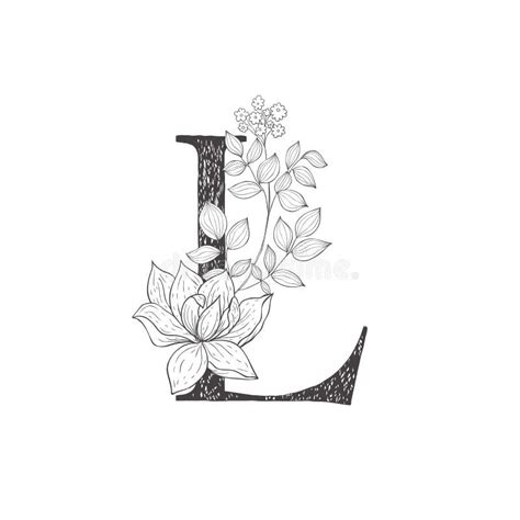floral botanical alphabet letter  plants  flowers stock vector