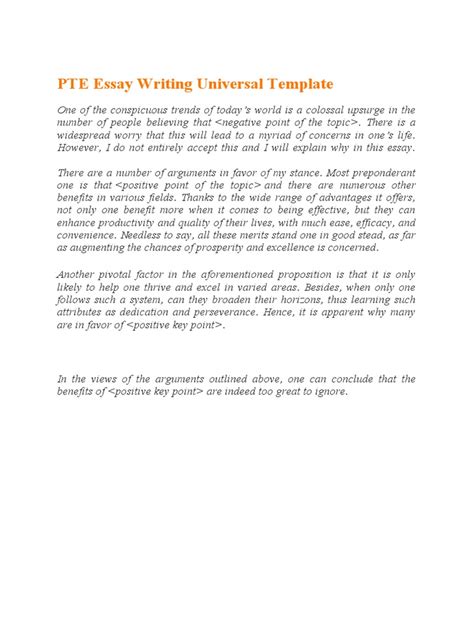 pte essay writing universal template